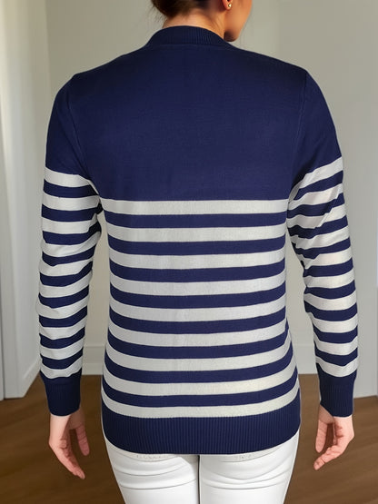 Striped Crew Neck Pullover Sweater, Casual Long Sleeve Versatile Sweater, Women's Clothing