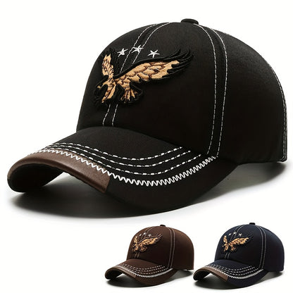 1pc Navy Blue Eagle Embroidered Baseball Cap for Men & Women - Stylish Unisex All-Season Hat with White Stitching, High-Quality Casual Sportswear Accessory, Outdoor Headwear, Trendy Headwear, Sturdy Construction, Sports Fans