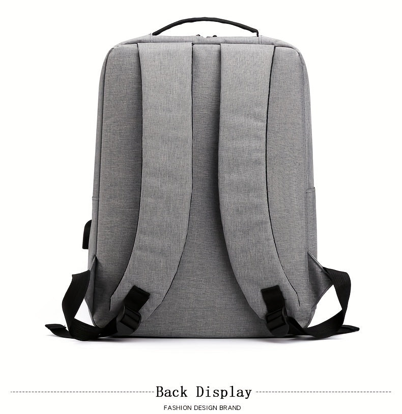 1pc Lightweight Business Laptop Backpack, 33.02/35.56/38.1 cm Computer Bag with USB Charging Port, Adjustable Straps, Zipper Closure, Polyester Lining, Wet Wipe Clean, Black Fabric Travel & Student Bookbag for Men and Women,