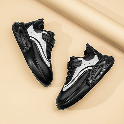 Youngsters' Stylish Athletic Footwear - Comfortable Non-Slip Soft Sole Walking Shoes for Boys & Girls, All-Season, Black & White with Hook and Loop Closure