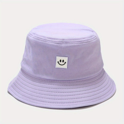 Unisex Black & White Fisherman Hat with joyful Face Embroidery - Double-Sided, Sporty Polyester Bucket Hat for Men and Women, Ideal for Outdoor Activities, Outdoor Hat | joyful Face Embroidery | Durable Headgear