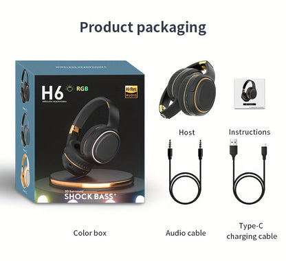 Ultra-large Capacity 400 MAh Wireless Headphones With Ambient Lighting, HIFI Sound Effects, Music All Day Long, 5.3 Chip, Low Latency, High-quality Headphones, Suitable For Travel, Business, Music, Gifts, Work, Phone Calls