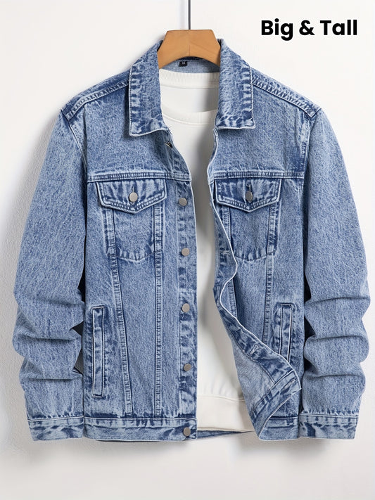 Men's Denim Jacket, Turn-Down Collar, Regular Fit Classic Design Denim Coat For Spring & Autumn