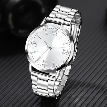 1 Set GINAVE Men'S Casual Fashion Quartz Watch, Round Alloy Case, Stainless Steel Strap, Battery Powered, Non-Waterproof, Electronic Drive, Father'S Day Gift