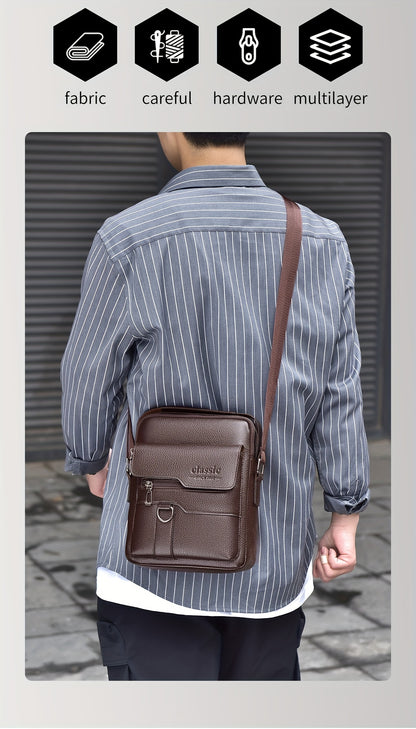WEIXIER Men'S Set Shoulder Bag, Unisex Waist Postman Bag, Crossbody Chest Bag, Handbag, PU Fabric Multi-pocket, with Card Holder Wallet, Adjustable Detachable Shoulder Strap, Casual Commuting Bag Retro Business Texture Men'S