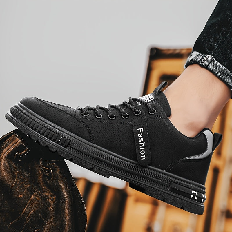 Men'S All-Season Low Top Sneakers, Solid Color, Non-Slip Durable Sports Casual Shoes, Breathable Fabric Lining, Round Toe, Lace-Up Closure, Faux Upper, PVC Sole, Cloth Insole - Versatile for Casual & Sports Use