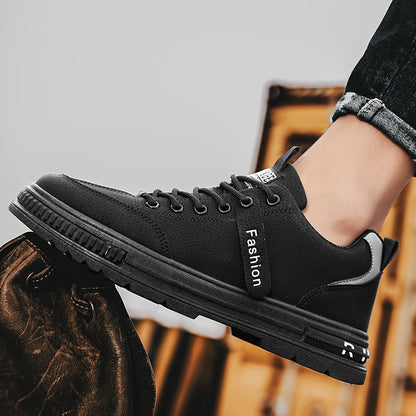 Men'S All-Season Low Top Sneakers, Solid Color, Non-Slip Durable Sports Casual Shoes, Breathable Fabric Lining, Round Toe, Lace-Up Closure, Faux Upper, PVC Sole, Cloth Insole - Versatile for Casual & Sports Use