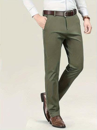 Classic Design Dress Pants, Men's Formal Solid Color Stretch Dress Pants For Business And Formal Occasions
