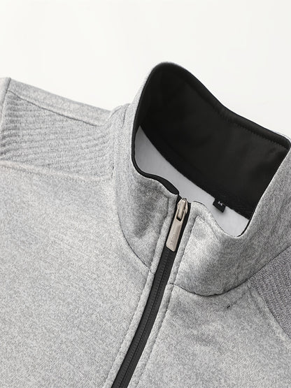 2025 Men'S Athletic Set - White & Black, Long Sleeve, Collared, Non-Stretch Fabric, with Pockets, for Spring/Fall, Casual Sportswear, Casual Sportswear|Modern Athletic|Pocketed Jacket