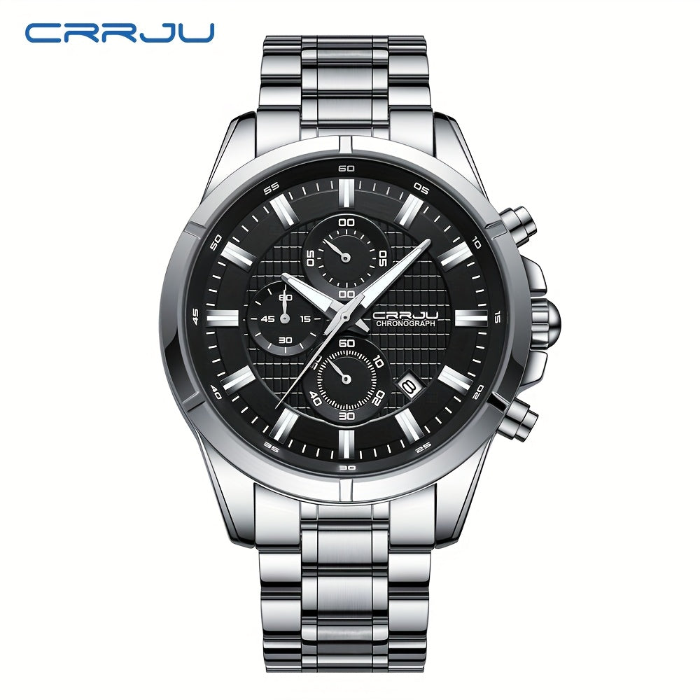 CRRJU Men's Watch Fashion Luxury Multifunctional Stainless Steel Quartz Watch