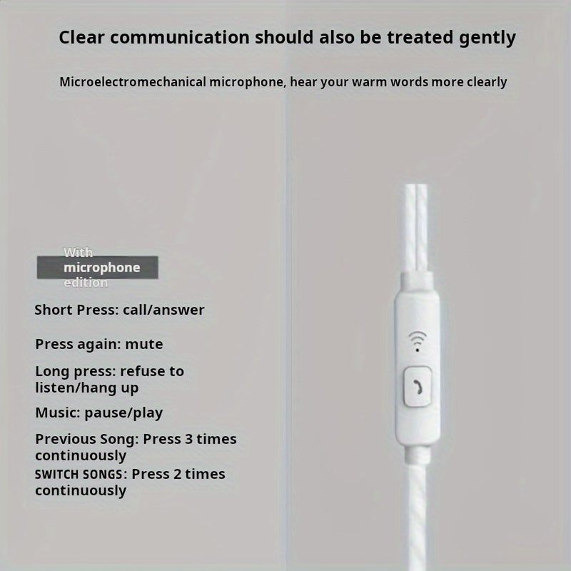 High-quality wired earphones with semi-in-ear design, supporting mobile phones, computers, games, karaoke, wired control with microphone in-ear design, high-definition calls, 3.5mm jack, suitable for sports, running, skipping