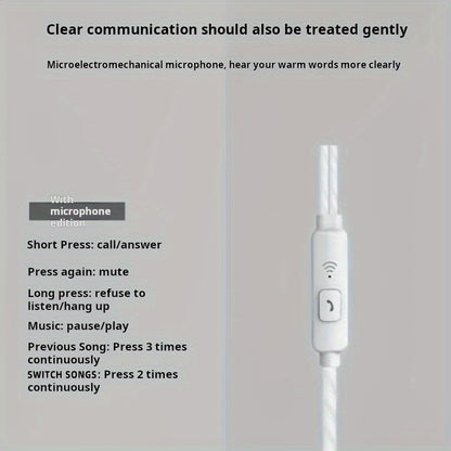 High-quality wired earphones with semi-in-ear design, supporting mobile phones, computers, games, karaoke, wired control with microphone in-ear design, high-definition calls, 3.5mm jack, suitable for sports, running, skipping