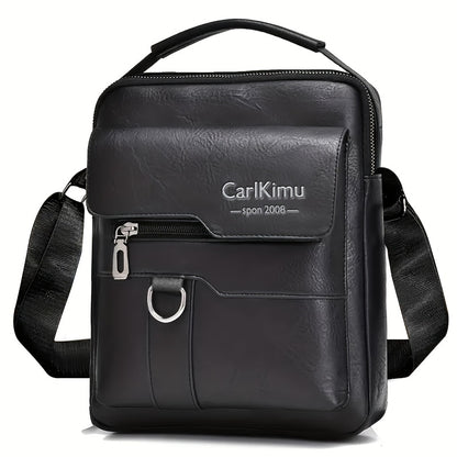 Unisex Retro Vertical Crossbody Bag - Adjustable Strap, Multiple Compartments & Front Pocket - Business Casual Shoulder Bag for Men & Women (Black)