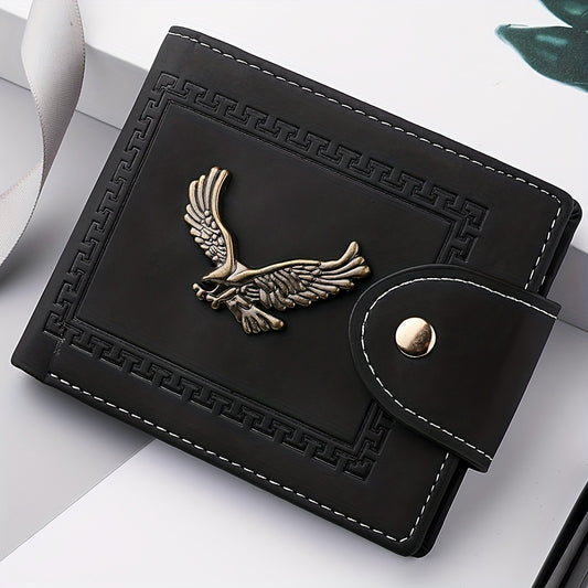 Fashion Eagle Wallet For Men, Zipper Snap Coin Credit Card Bag, Frosted PU Leather Clip For Men