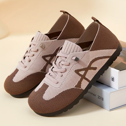 Women's Lightweight Breathable Slip-On Sneakers - Casual Low-Top Shoes with Knit Fabric Upper & Durable PVC Sole, Comfortable for Indoor Outdoor Spring Wear, Brown & Black, Ladies Sneakers