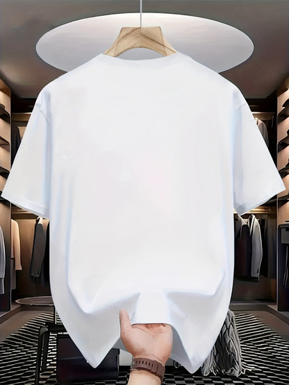 Men's Casual Graphic T-Shirt - Soft Polyester Blend, Crew Neck, Short Sleeve, Summer Style with Unique Moon and Figures Print, Lightweight and Comfortable for Casual Attire, Everyday Tshirt | Artistic Design Shirt | Lightweig