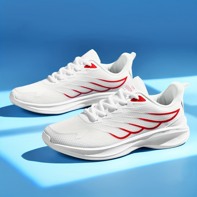 2025 New Arrival Men'S White & Red Sneakers - Breathable Mesh, Soft Bottom, Casual Sports Shoes for Running & Daily Wear, Casual Athletic Shoes | Modern Casual Shoes | Breathable Upper, Running Shoes