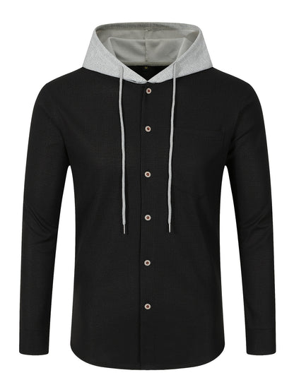 New Long Sleeve Buttoned Hooded Jacket and Rope Pants Set for Spring and Autumn, Waffle Solid Classic Men's Sports 2pcs Sports Suit - Sports Suit for Outdoor Sports Enthusiasts, Breathable and Comfortable