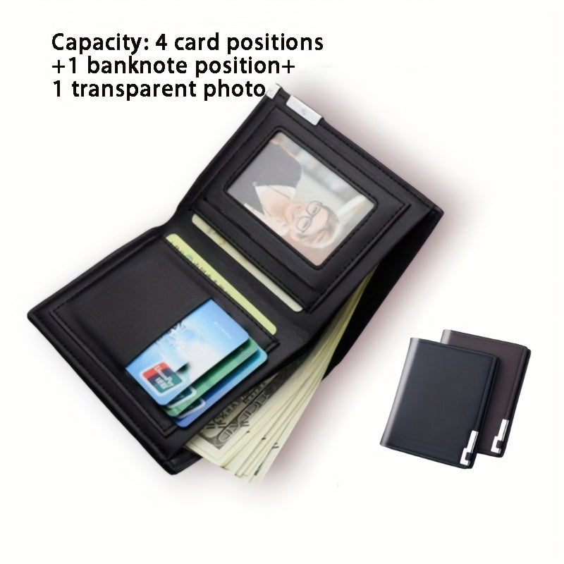 Men's Slim Faux Leather Wallet with Iron Edge - Trendy Korean Style, Black & Brown, Compact Design with Card Slots, Photo Holder & Large Banknote Compartment, Perfect for Everyday Use, Cardholder | Modern Look | Metallic Trim