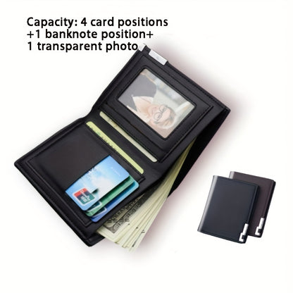 Men's Slim Faux Leather Wallet with Iron Edge - Trendy Korean Style, Black & Brown, Compact Design with Card Slots, Photo Holder & Large Banknote Compartment, Perfect for Everyday Use, Cardholder | Modern Look | Metallic Trim