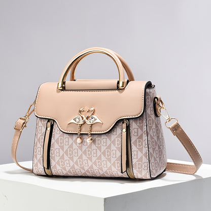 Elegant Pink Women's Handbag - Luxury Crossbody & Shoulder Bag with Golden-Tone Hardware, Magnetic Closure, and Stylish Bow Accent, Travel Crossbody Bag | Structured Design | Textured Surface