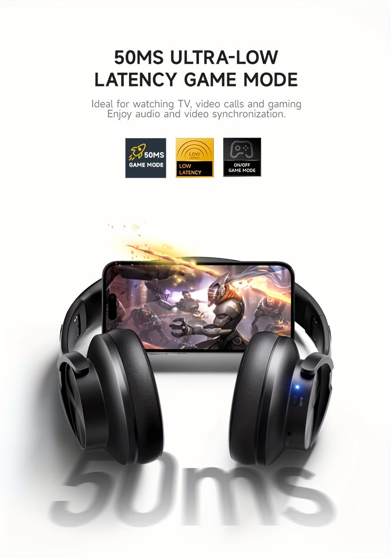 Picun B8 Wireless Gaming Headphones with 120H Playtime, 3 EQ Customization & Game Mode, Noise Isolation, Foldable Over-Ear Design, Wireless, USB-C Charging, Built-in Mic for PC/Laptop/Phone/Travel (Black), Wireless Gaming Hea