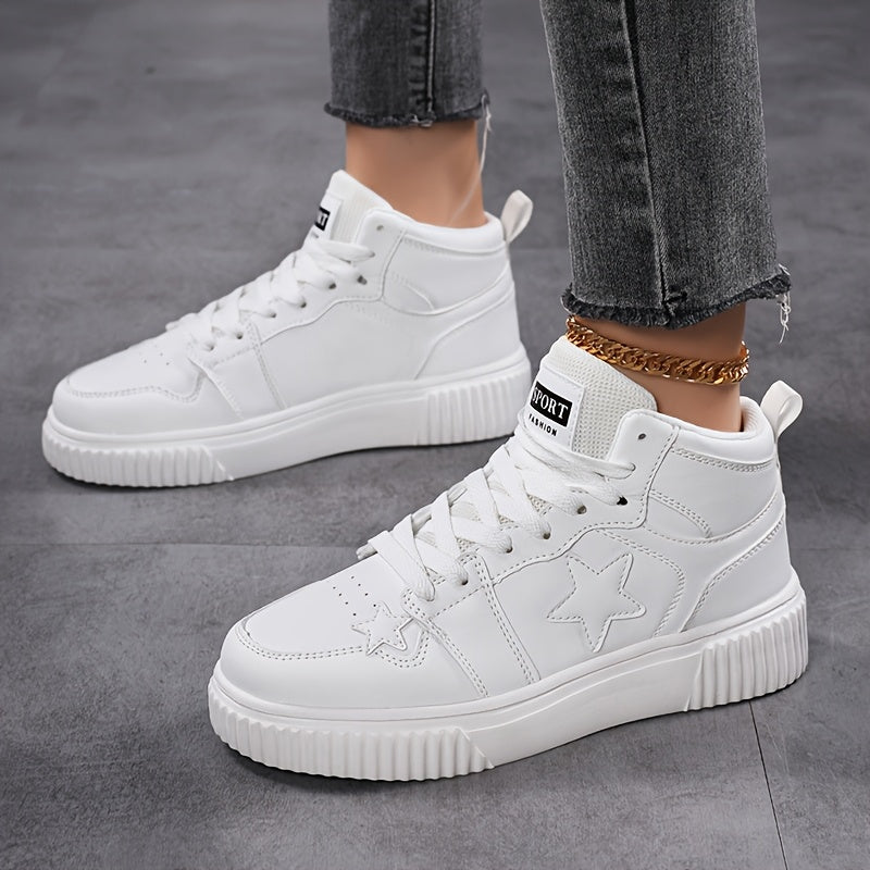Women's Outdoor Autumn and Winter Thickened Warm Star Pattern Fashionable Versatile Simple High-Top Lace-Up Soft Sole Campus Sneakers for Multi-Purpose Sports and Casual Wear
