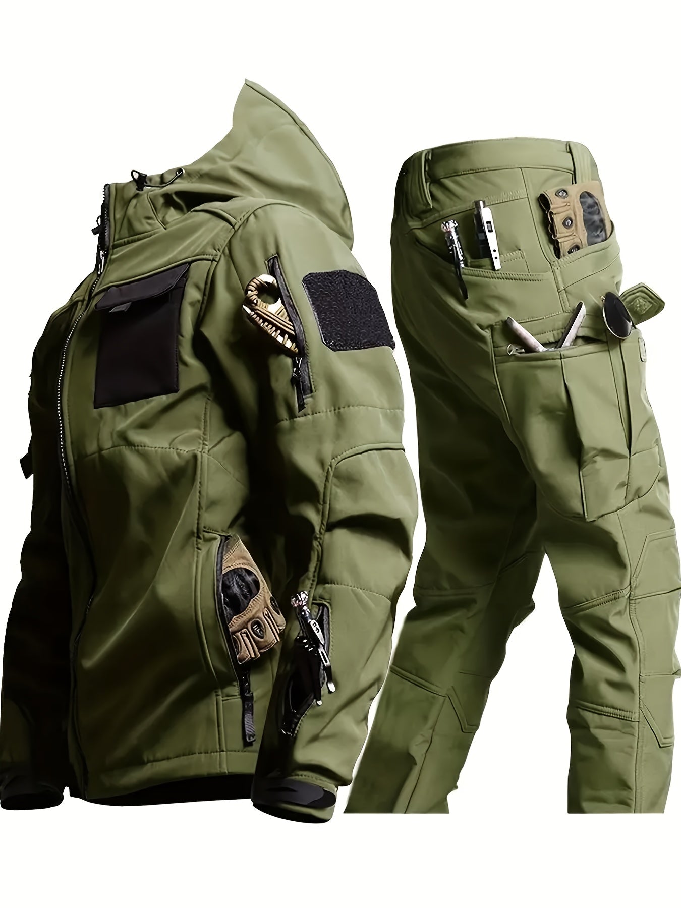 Men's Outdoor Sports Windproof and Plus Velvet Soft Shell Suit