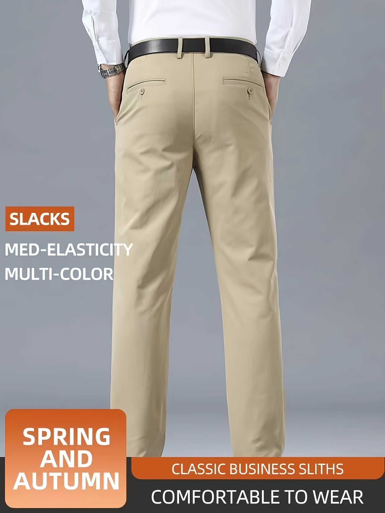 Men's Casual Solid Color Dress Pants - Polyester Blend, Woven, Regular Fit, All-Season Comfort, Adult Suit Pants