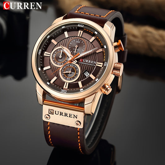 Men's Sports Watch With Multiple Functions, PU Leather Strap, And Automatic Date Display