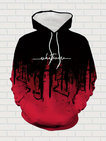 Men's Casual Hoodie & Sweatpants Set - Black & Red Contrast, Letter Print Design, Comfort Fit for Spring/Fall