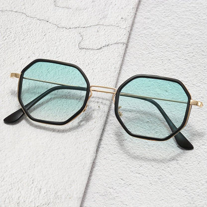1 Pair of Men'S Geometric Copper Alloy Fashion Glasses with Red Lenses - Casual & Trendy, Ideal for, Daily Wear, and Holiday Gifts, Holiday Fashion Glasses|Sleek Metal Frame Glasses|Polycarbonate Lenses, Glasses