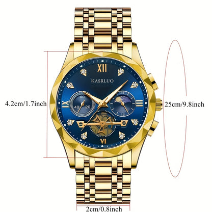 1pc Men'S Stainless Steel Quartz Watch with IPX7, Luminous Display, Rhinestone Accents, Scratch-Resistant Dial, Date Window & Chronograph Function - Stylish Casual Timepiece for Casual Attire, Everyday Timepiece | Luminous Wa