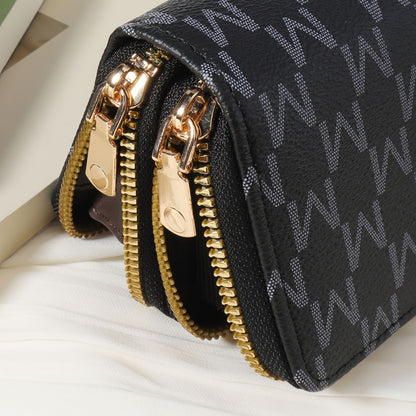New Retro Printed Women's Minimalist Short Wallet With Double Zippers Around, Fashionable Coin Wallet, Credit Card Storage Bag, Simple And Casual Multi Card Holder