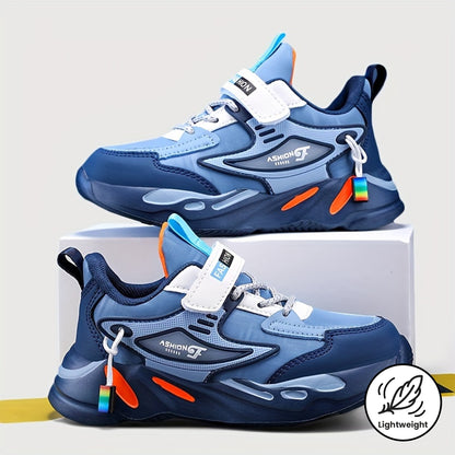 Boys' Sports Casual Running Shoes, Microfiber Synthetic Leather Hook and Loop Fastener, Round Toe Lightweight Cross-Trainer, Fabric Insole, EVA Sole, Striped Fashion Sneakers for All-Season Activities