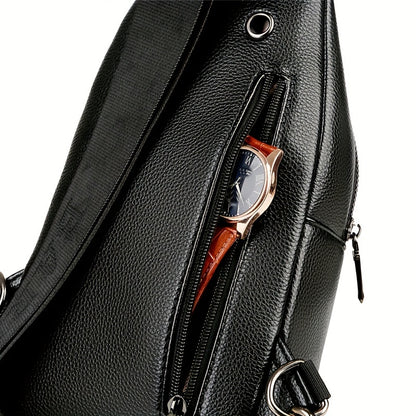 DARWNORO Men's Stylish PU Leather Sling Bag - Casual Shoulder & Crossbody Bag with Zipper Closure, Brown with White & Red Accents, Perfect for Daily Commute, Motorcycle Inspired Design, PU Leather Crossbody Bag