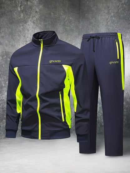 Men'S Casual Patchwork Athletic Suit Comfortable And Good Wear Coat And Long Pants Tracksuit