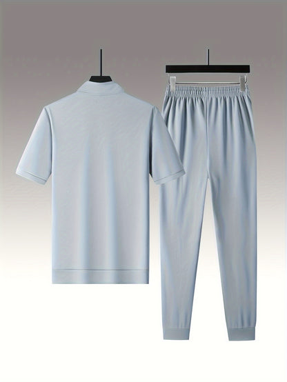 Men's Summer Casual Stand Collar Drawstring Sportswear Set
