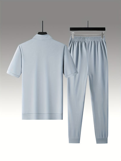 Men's Summer Casual Stand Collar Drawstring Sportswear Set