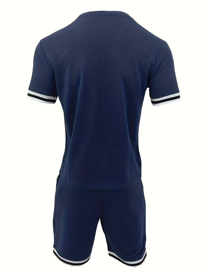 2025 New Casual Men's Set Round Neck Short Sleeve T-Shirt Summer Drawstring Shorts Solid Color Men's Suit