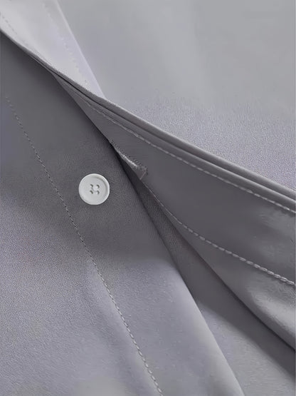 Men's Classic Solid Color Long Sleeve Dress Shirt - Regular Fit Point Collar, Non-Stretch Fabric for Office, Business & Casual Wear, All-Season Versatile Wardrobe Staple, Everyday Comfort, Sleek Appearance, Easycare Material