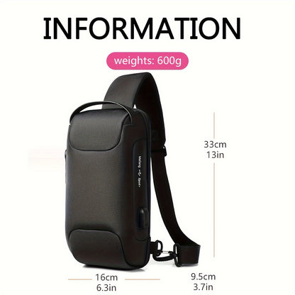 Men's Lightweight Crossbody Backpack with USB Charging Port & Password Lock, Adjustable Anti-Theft Shoulder Bag for Travel, Commuting, Daily Use - Durable Polyester Casual Daypack, Secure Travel Bag | Minimalist Backpack | Sl