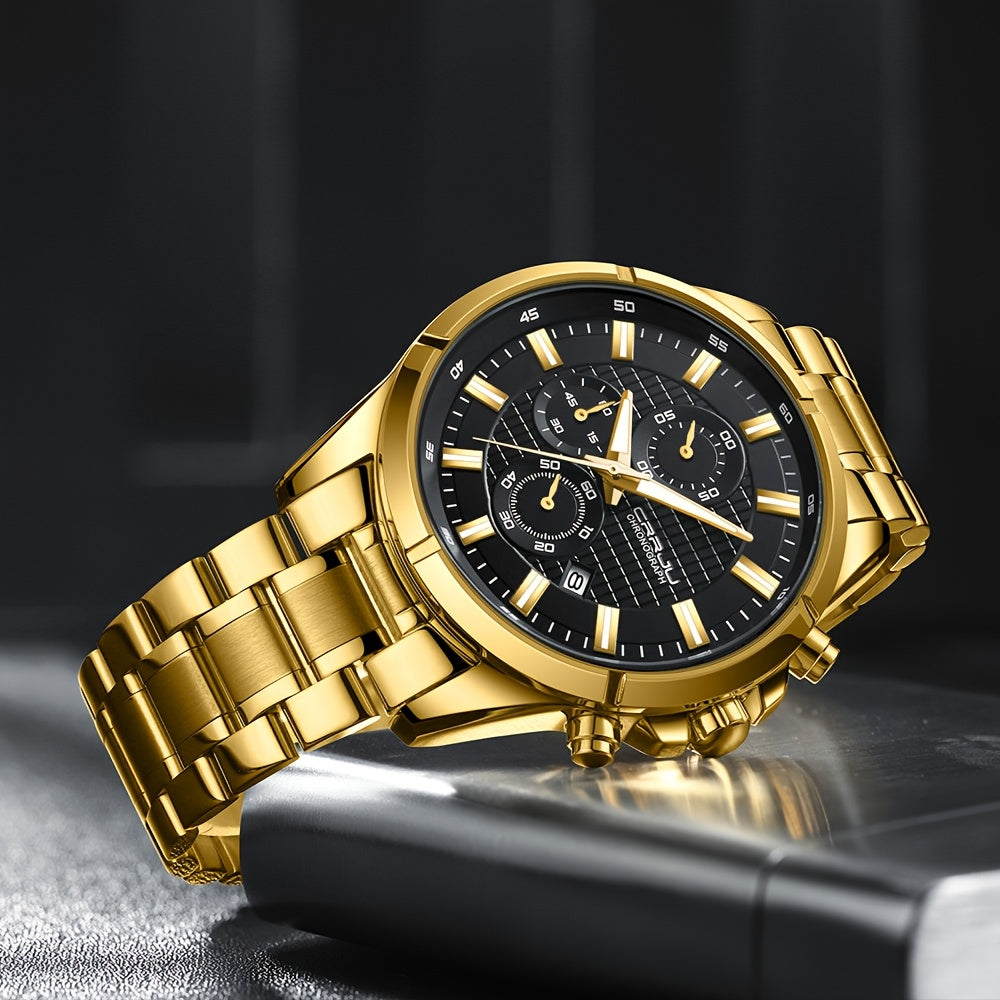 CRRJU Men's Watch Fashion Luxury Multifunctional Stainless Steel Quartz Watch