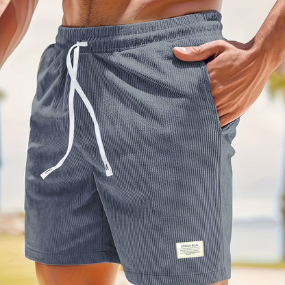 Pearson OBM Men's Corduroy Casual Shorts, White Drawstring, Polyester, Machine Washable, Slightly Elastic Fabric, Comfortable in Summer