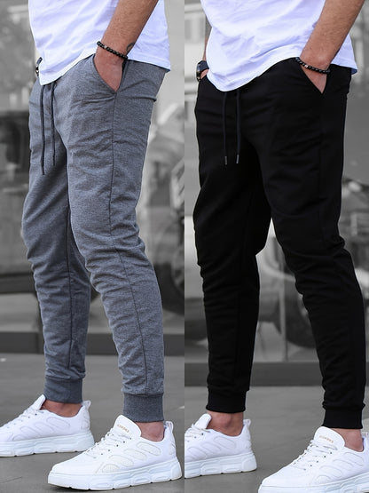 Men's Solid Color Jogger Sports Pants With Drawstrings, Casual Lightweight And Breathable Running Fitness Slim Pants Outdoor Trousers