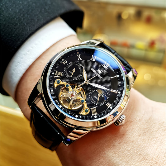 Large Gyroscopic Fully Automatic Mechanical Watch Men's Moon Phase Fashionable Versatile Wristwatch