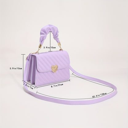 Women'S Fashion Shoulder Bag, Korean Version, Faux Leather, Quilted Solid Color, Heart Accent, Removable Strap, Magnetic Closure, Synthetic Faux Leather Lining, Painted Edges, Versatile Crossbody Purse - Available in Black, R