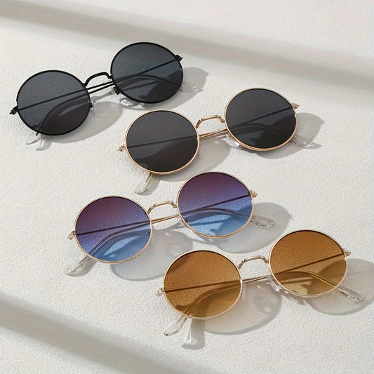 4pcs Set Chic Gradient Round Fashion Glasses for Women - Anti-Glare, Metal Frame, Perfect for & Everyday Fashion