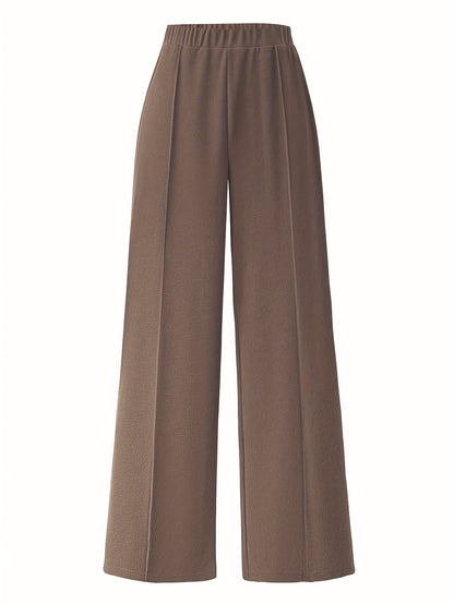 Elegant daily commuting two-piece set for ladies, featuring a color-blocked and pieced-together shirt and wide-leg trousers, suitable for all four seasons and machine washable.