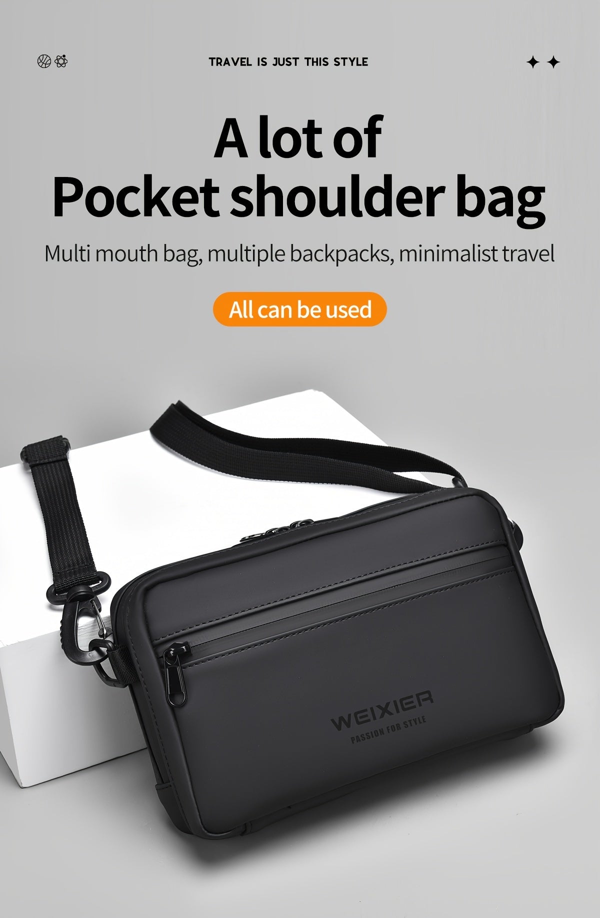 WEIXIER Men's Casual Nylon Handbag - Large Capacity with Adjustable Wrist Strap, Sleek Black for Daily Use, Valentine's Day Gift for Him, Outdoor Bag | Casual Style | Nylon Material